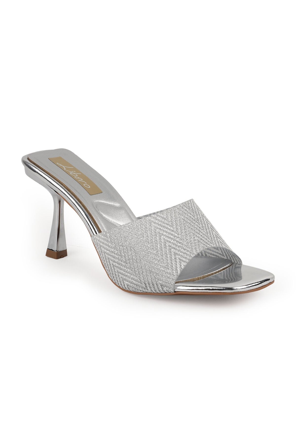 Women's Silvery Heeled Slippers Metallic Single Band Open Toe Stylish Thin Goblet Heel Evening Dress L085.K79/1 - MALLTURK
