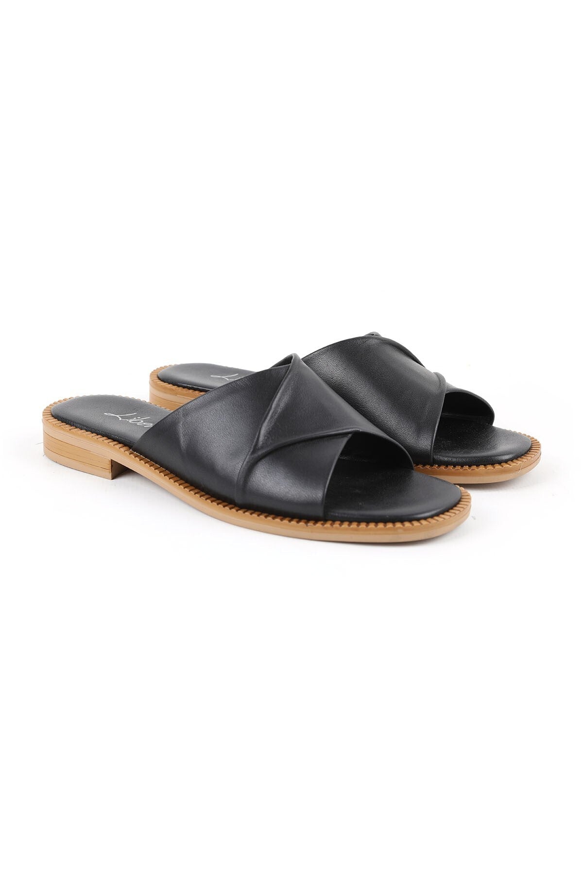 Women's Slippers Daily Genuine Leather Cross-Strapped Anatomical Flat Sole Mother's Shoes L060.134 - MALLTURK