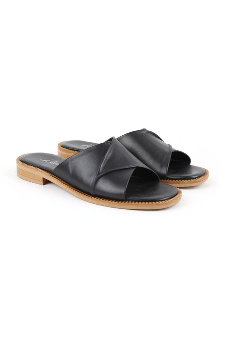 Women's Slippers Daily Genuine Leather Cross-Strapped Anatomical Flat Sole Mother's Shoes L060.134 - MALLTURK