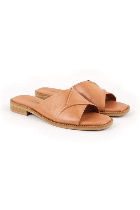 Women's Slippers Daily Genuine Leather Cross-Strapped Anatomical Flat Sole Mother's Shoes L060.134 - MALLTURK