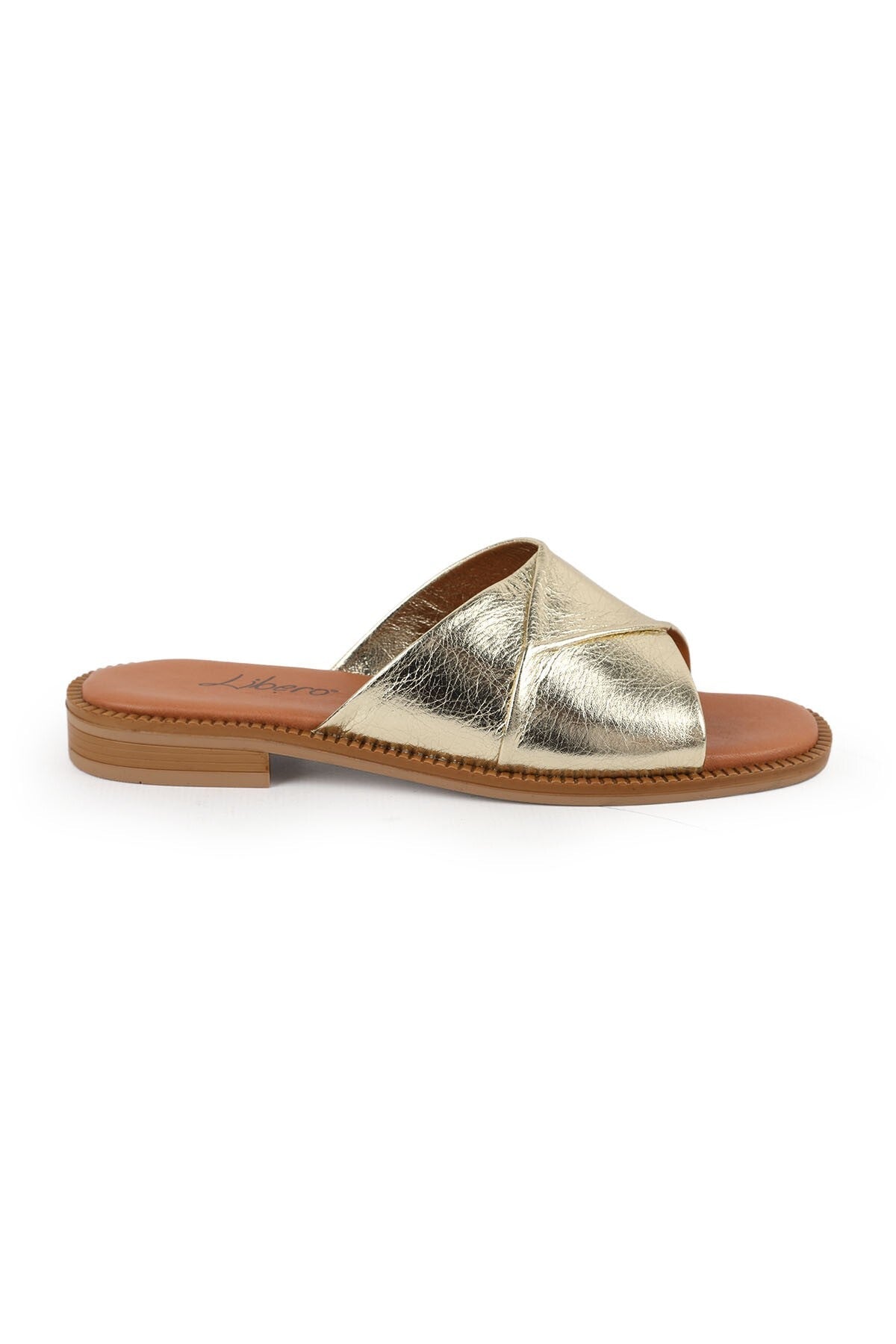Women's Slippers Daily Genuine Leather Metallic Cross-Strapped Anatomical Flat Sole Mother's Shoes L060.134 - MALLTURK