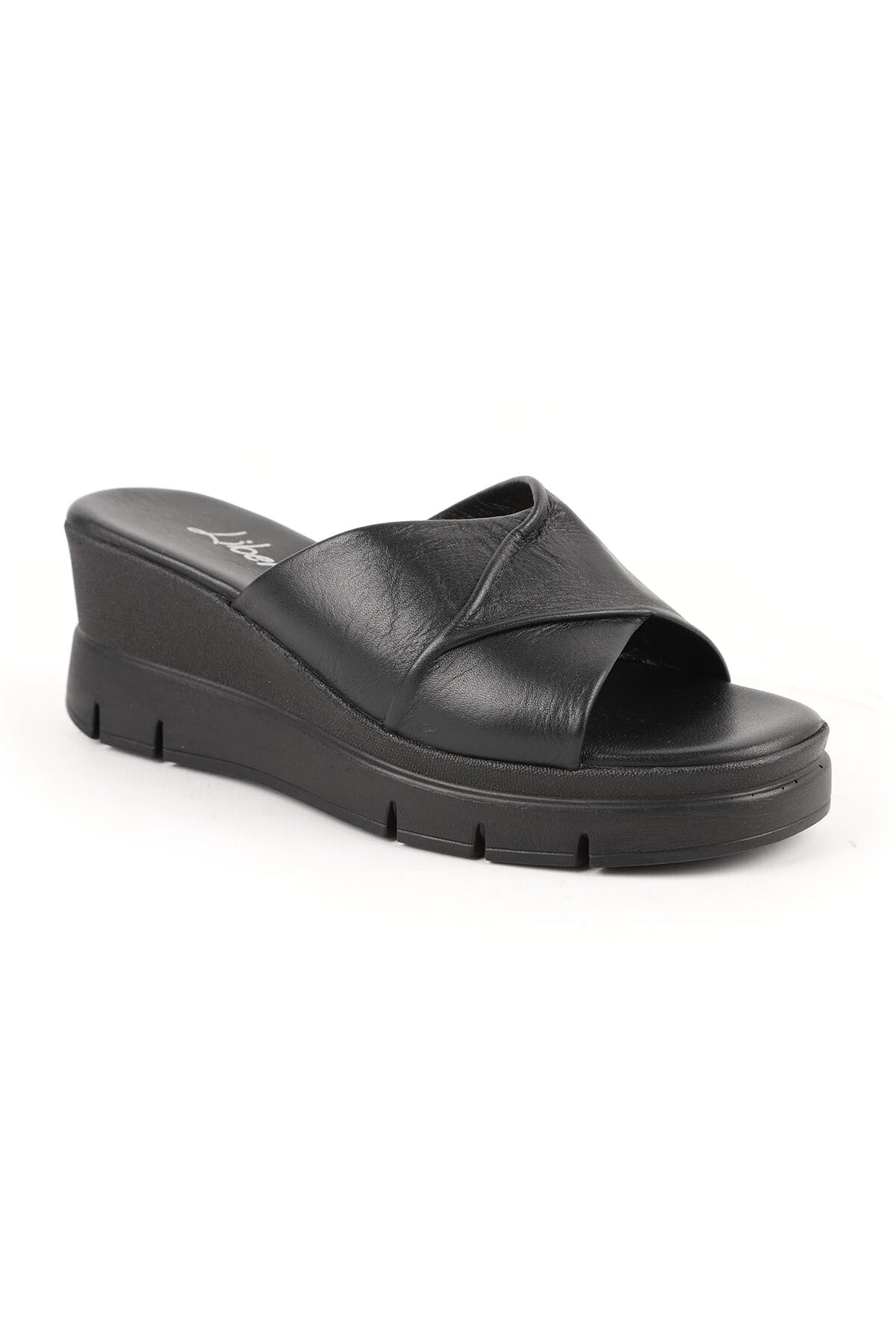 Women's Slippers Daily Genuine Leather Padded Sole Medium Heeled Anatomical Mother Shoes L060.281 - MALLTURK