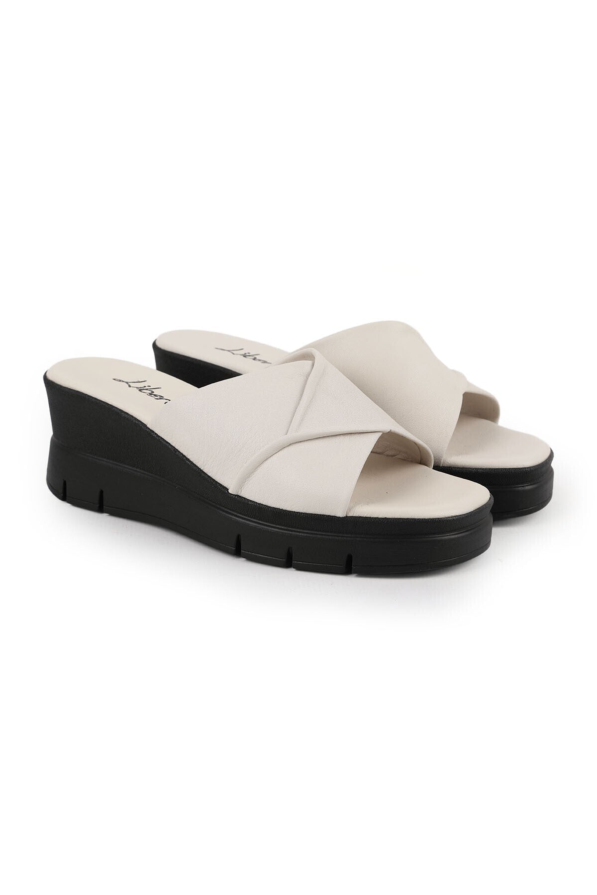 Women's Slippers Daily Genuine Leather Padded Sole Medium Heeled Anatomical Mother Shoes L060.281 - MALLTURK