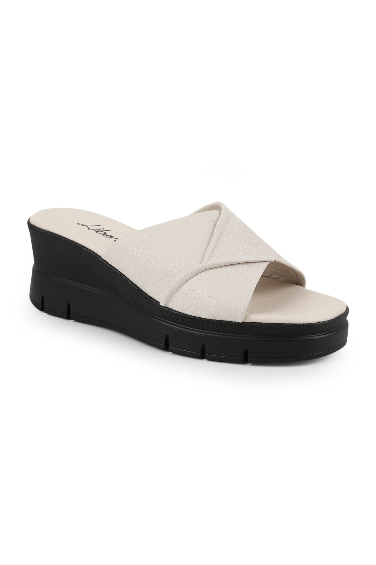 Women's Slippers Daily Genuine Leather Padded Sole Medium Heeled Anatomical Mother Shoes L060.281 - MALLTURK