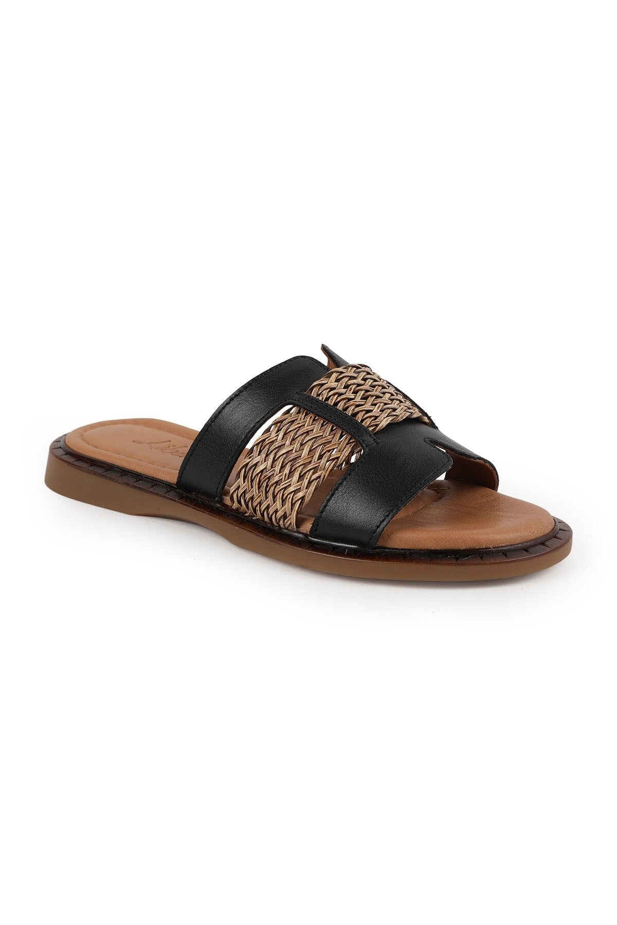 Women's Slippers Daily Open Toe Knitted Banded Slip-On Antique Leather Mother Shoes L082.26670 - MALLTURK