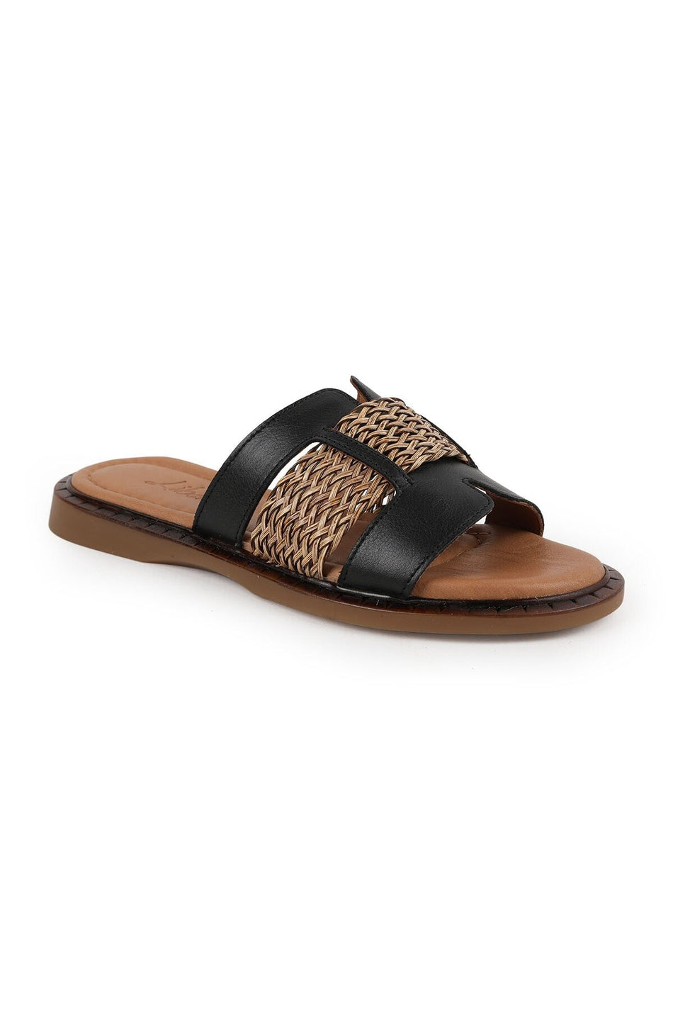 Women's Slippers Daily Open Toe Knitted Banded Slip-On Antique Leather Mother Shoes L082.26670 - MALLTURK