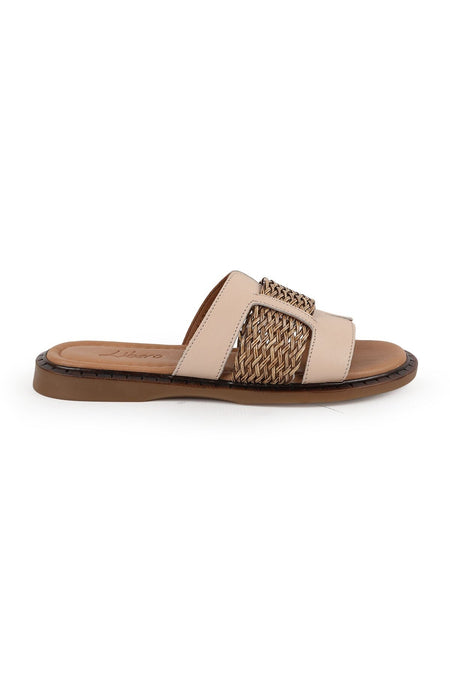 Women's Slippers Daily Open Toe Knitted Banded Slip-On Antique Leather Mother Shoes L082.26670 - MALLTURK