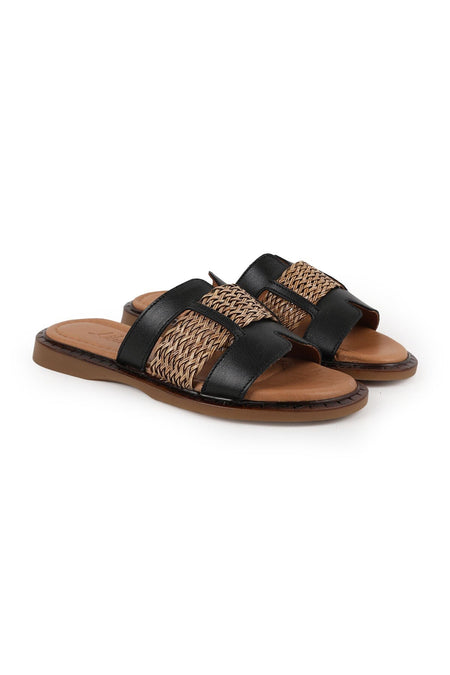 Women's Slippers Daily Open Toe Knitted Banded Slip-On Antique Leather Mother Shoes L082.26670 - MALLTURK