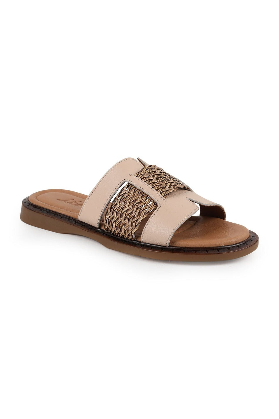 Women's Slippers Daily Open Toe Knitted Banded Slip-On Antique Leather Mother Shoes L082.26670 - MALLTURK