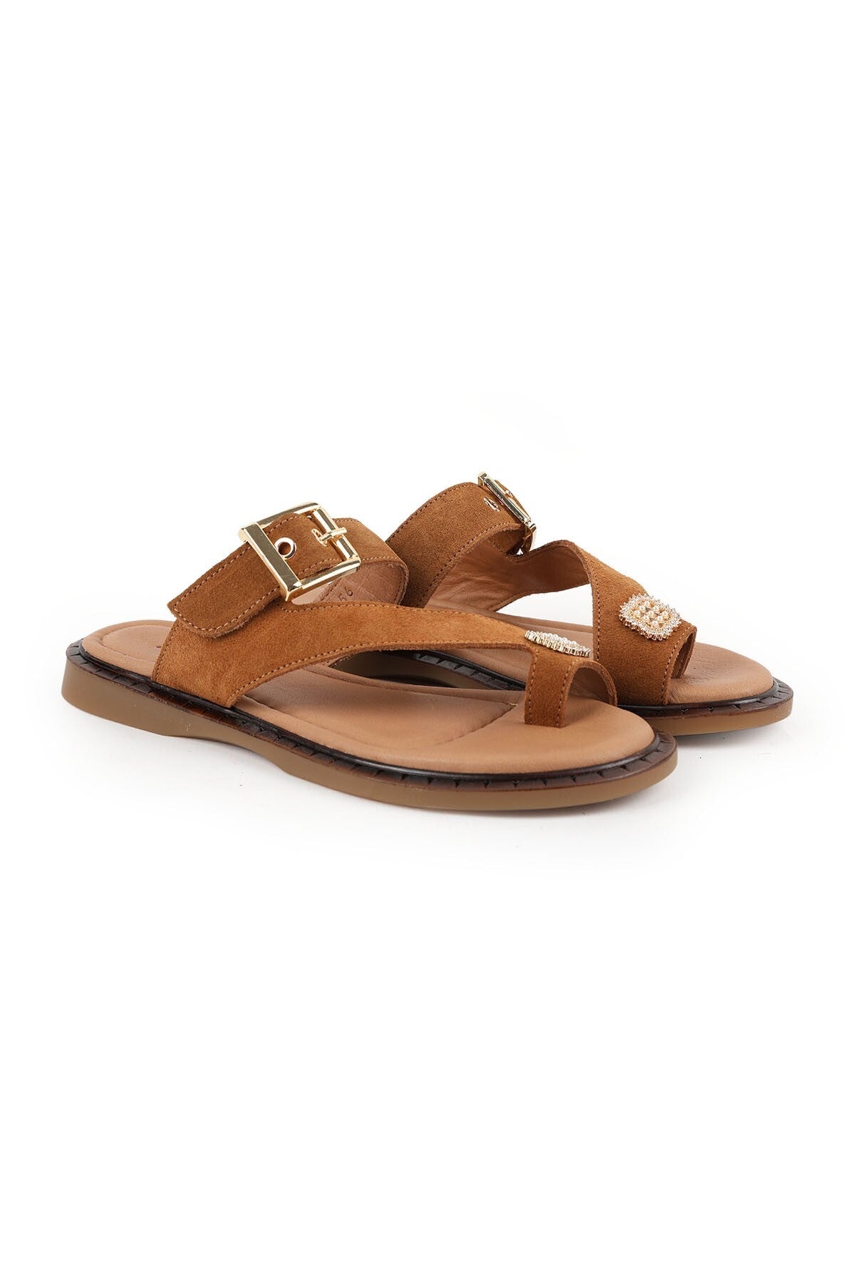 Women's Slippers, Flip-Flops, Stoned Buckle, Suede Mother's Shoes, Wide Fit L082.26656 - MALLTURK