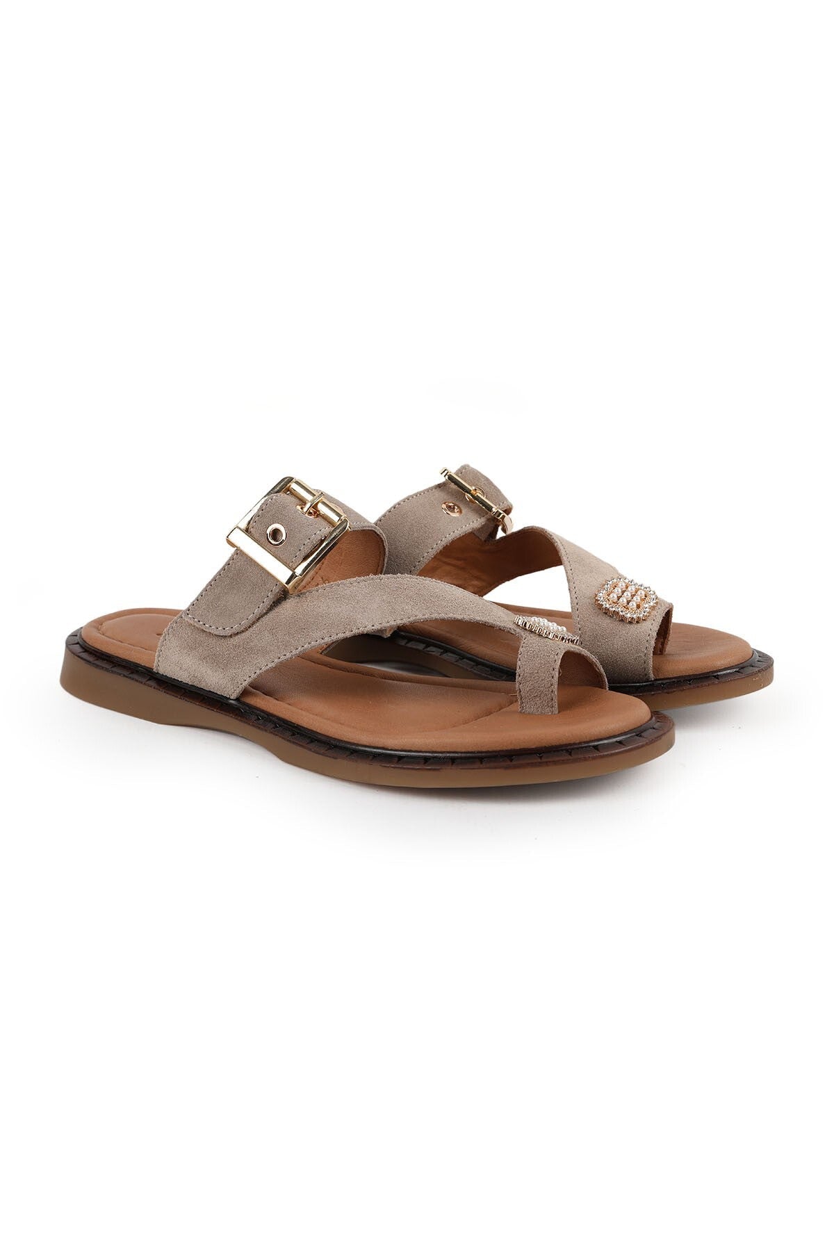 Women's Slippers, Flip-Flops, Stoned Buckle, Suede Mother's Shoes, Wide Fit L082.26656 - MALLTURK