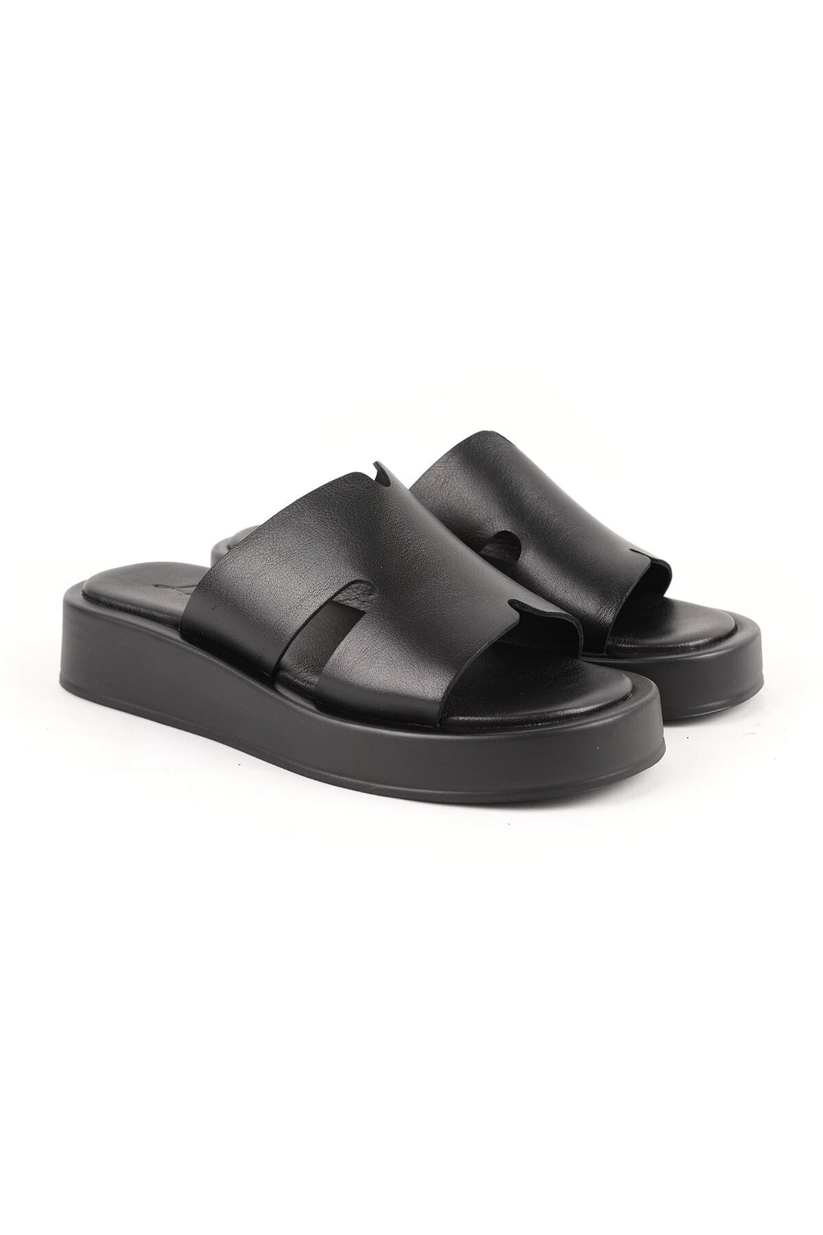 Women's Slippers Open Toe H-Strapped Thick Sole Mother's Shoes Antique Leather L078.5021 - MALLTURK