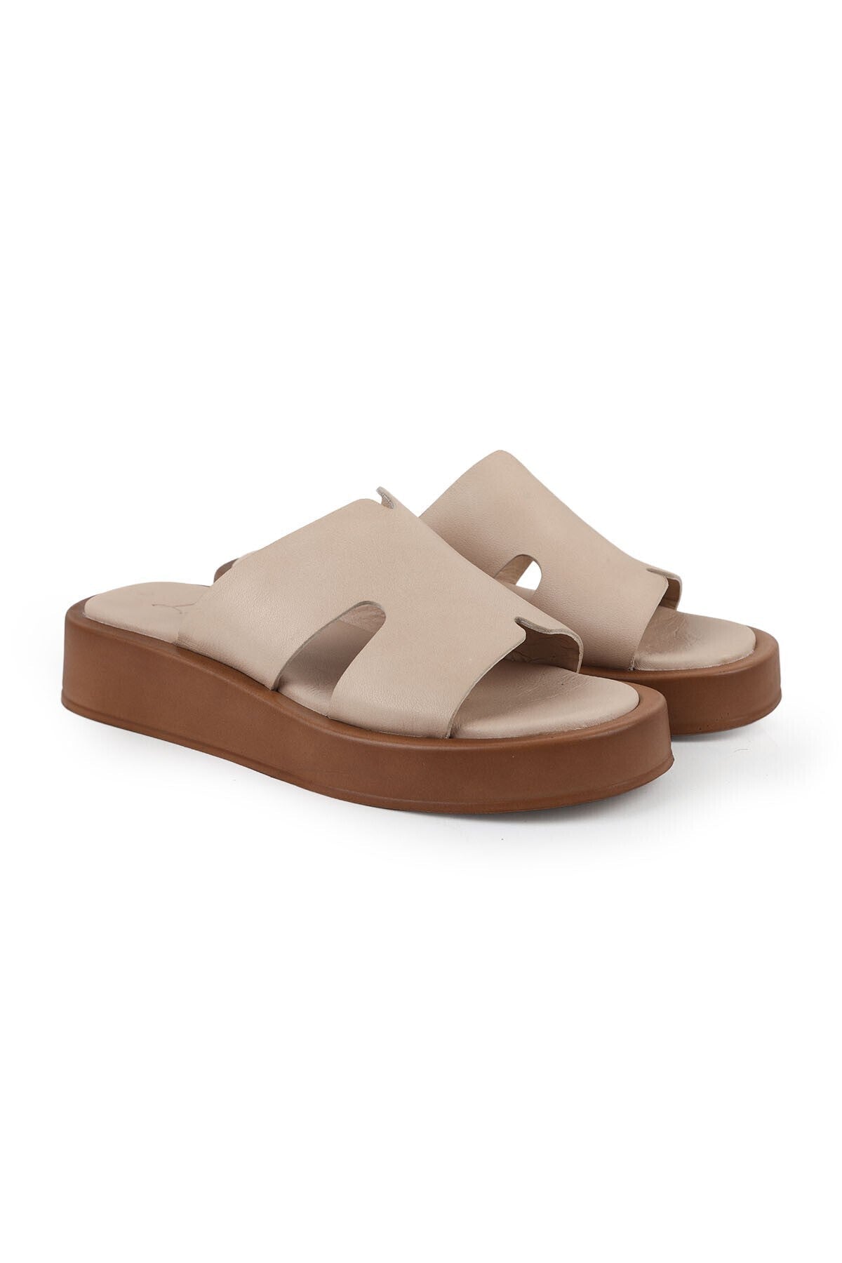 Women's Slippers Open Toe H-Strapped Thick Sole Mother's Shoes Antique Leather L078.5021 - MALLTURK