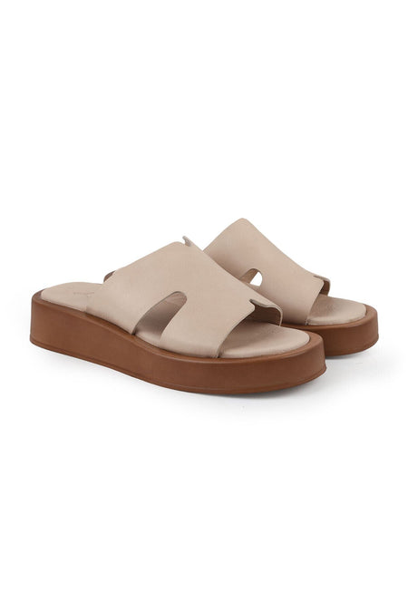 Women's Slippers Open Toe H-Strapped Thick Sole Mother's Shoes Antique Leather L078.5021 - MALLTURK