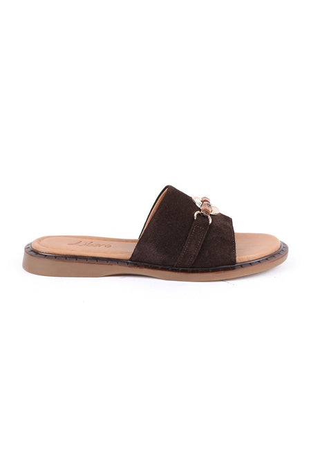 Women's Slippers Suede Open Toe Metal Buckle Mother's Shoes Wide Fit L082.26672 - MALLTURK
