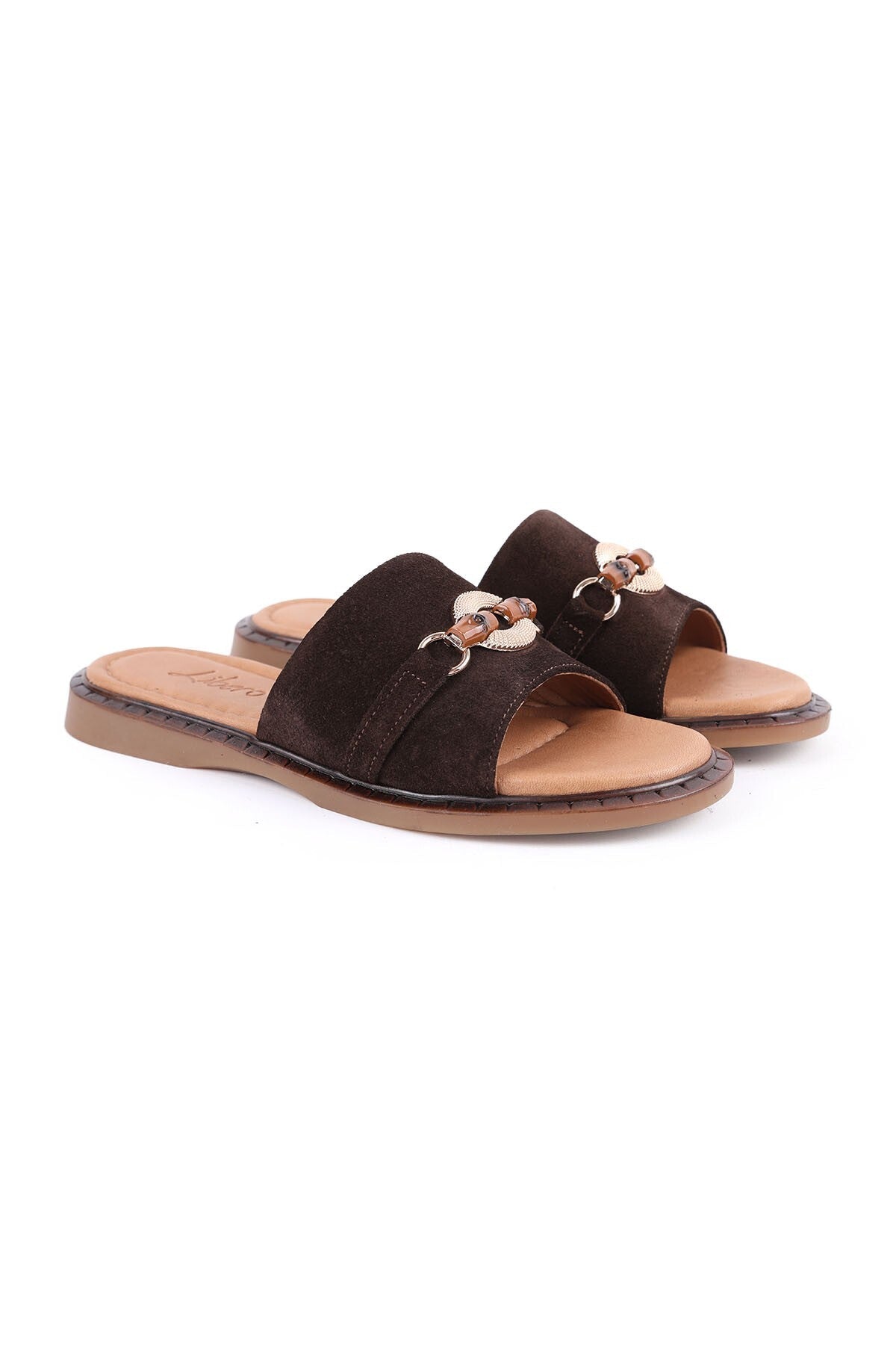 Women's Slippers Suede Open Toe Metal Buckle Mother's Shoes Wide Fit L082.26672 - MALLTURK
