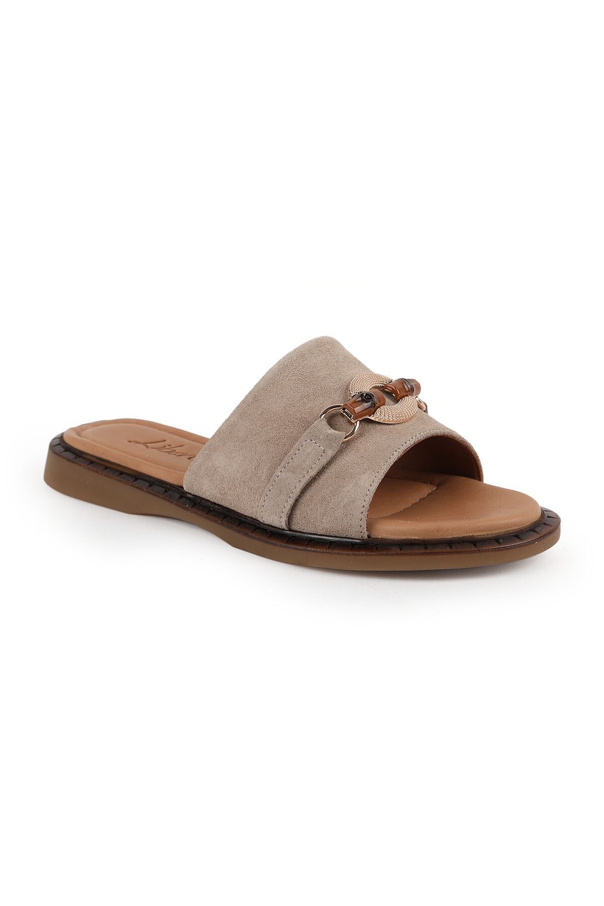 Women's Slippers Suede Open Toe Metal Buckle Mother's Shoes Wide Fit L082.26672 - MALLTURK