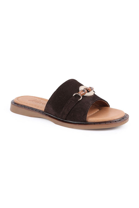 Women's Slippers Suede Open Toe Metal Buckle Mother's Shoes Wide Fit L082.26672 - MALLTURK