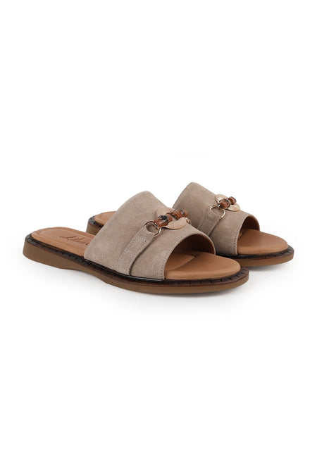 Women's Slippers Suede Open Toe Metal Buckle Mother's Shoes Wide Fit L082.26672 - MALLTURK