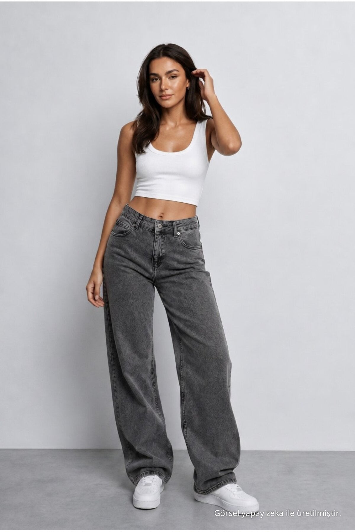 Women's Smoke Grey High Waist Wide Leg Loose Stretchy Palazzo Pants - MALLTURK