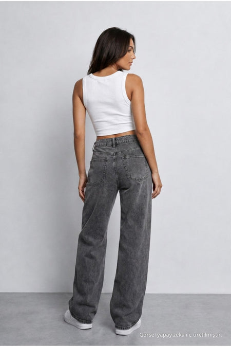 Women's Smoke Grey High Waist Wide Leg Loose Stretchy Palazzo Pants - MALLTURK