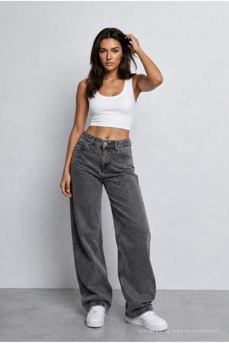 Women's Smoke Grey High Waist Wide Leg Loose Stretchy Palazzo Pants - MALLTURK