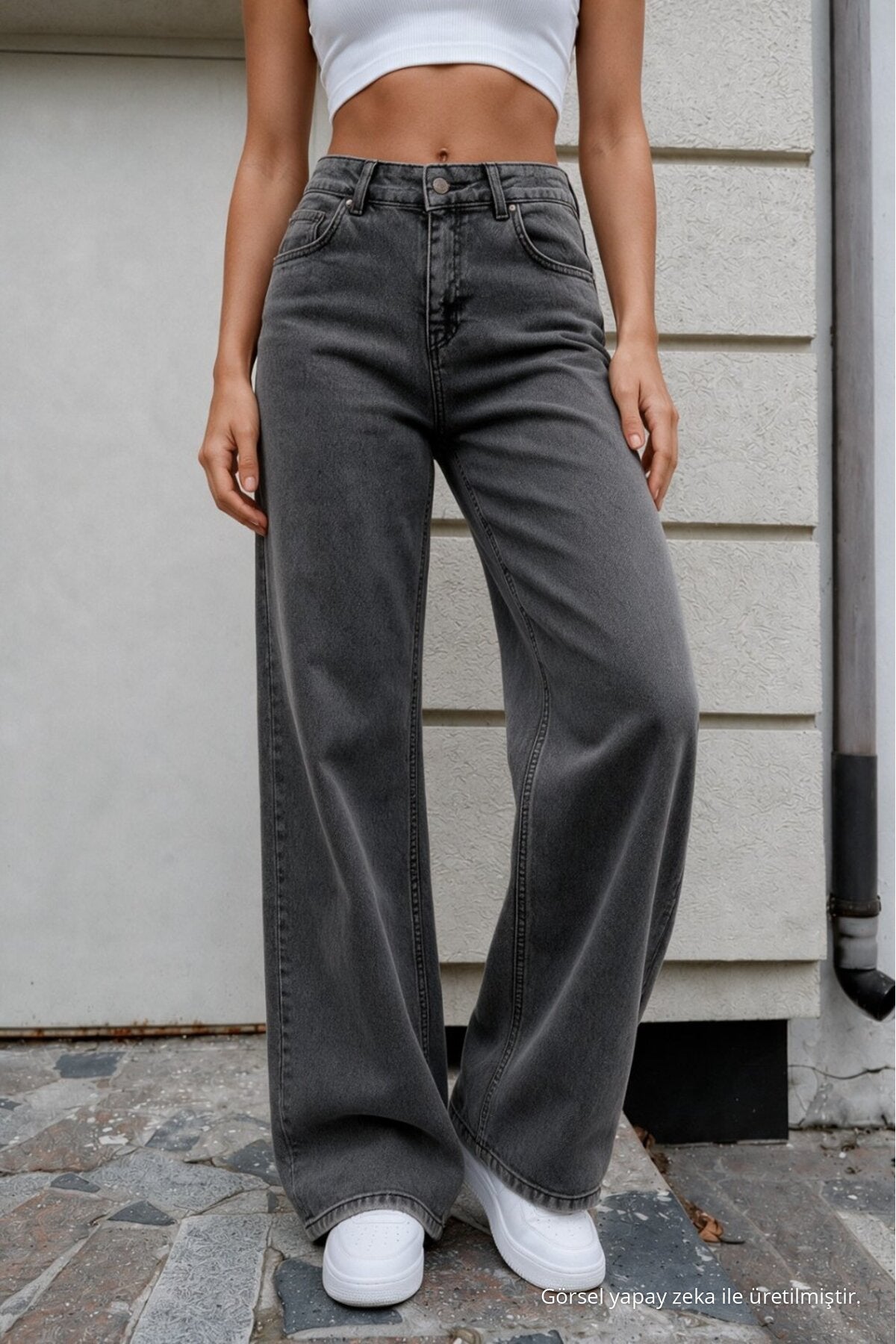 Women's Smoke Grey Wide Leg High Waist Jeans - MALLTURK