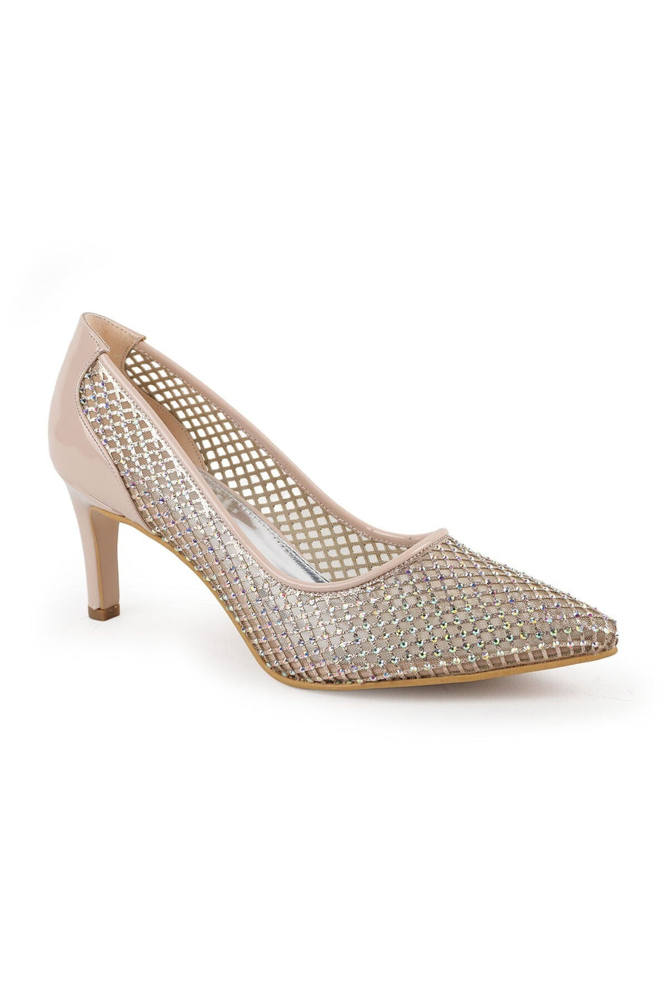 Women's Stiletto Evening Dress Shoes with Stones and Mesh, Pointed Toe, Medium Heel L047.5745 - MALLTURK