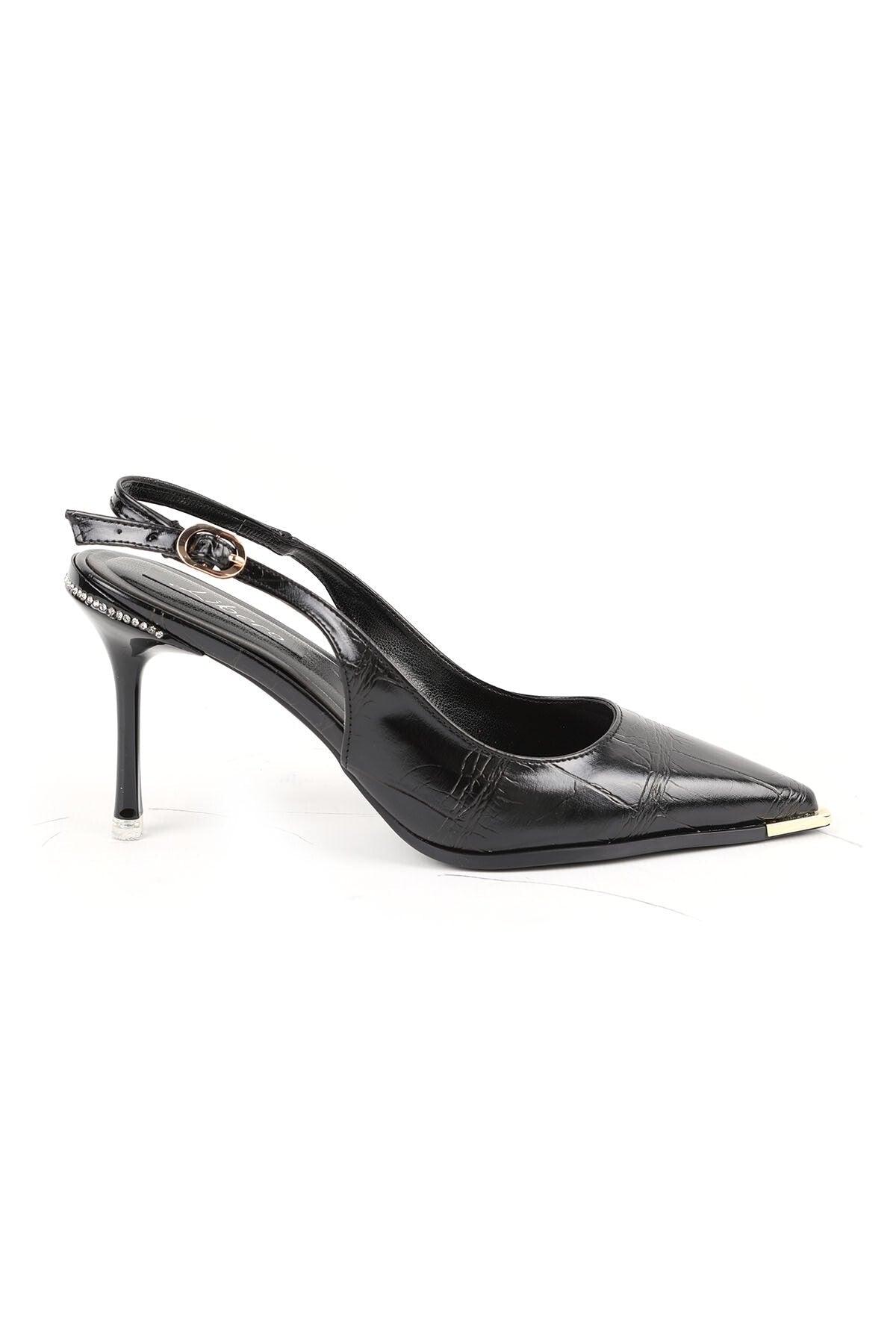 Women's Stiletto Patterned Metal Toe Detailed Slingback Thin Heeled Evening Dress Shoes L085.K3080 - MALLTURK