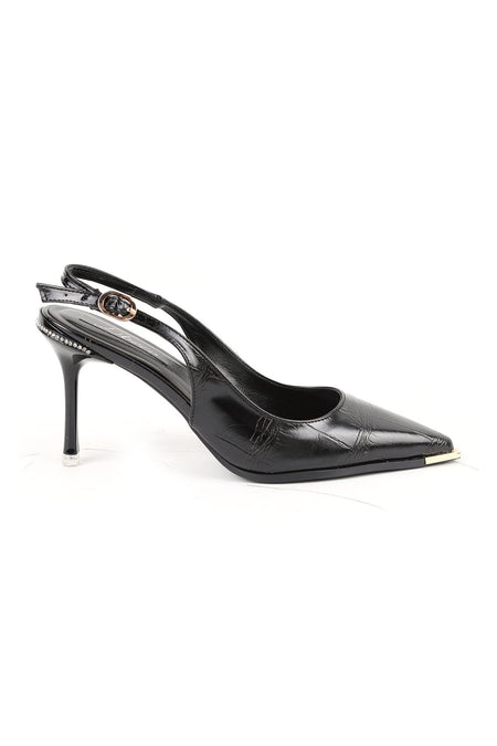 Women's Stiletto Patterned Metal Toe Detailed Slingback Thin Heeled Evening Dress Shoes L085.K3080 - MALLTURK