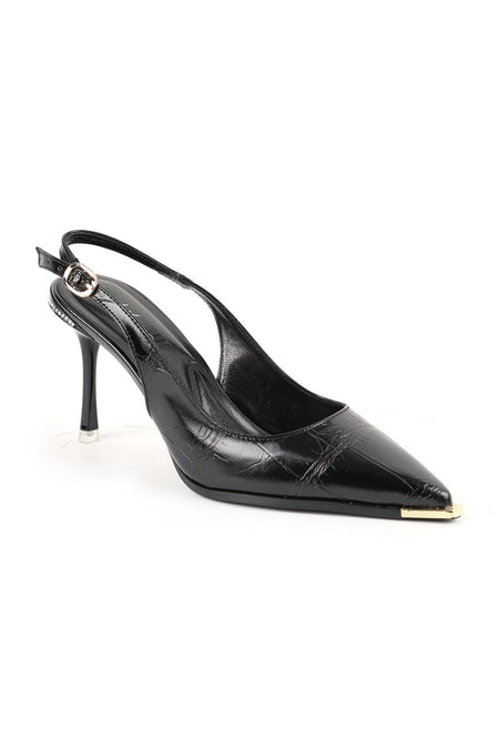 Women's Stiletto Patterned Metal Toe Detailed Slingback Thin Heeled Evening Dress Shoes L085.K3080 - MALLTURK