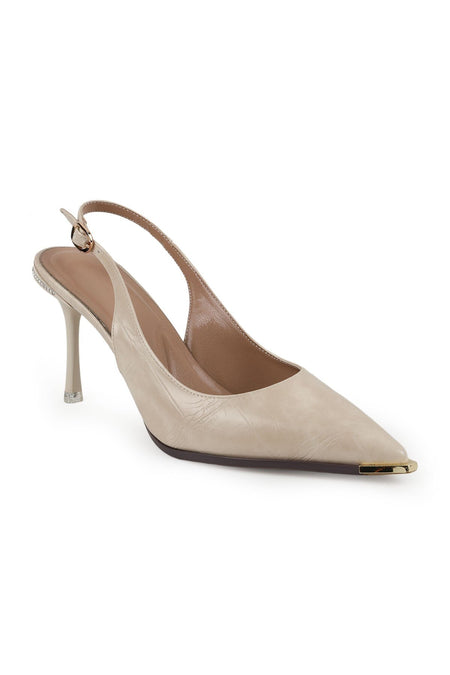 Women's Stiletto Patterned Metal Toe Detailed Slingback Thin Heeled Evening Dress Shoes L085.K3080 - MALLTURK