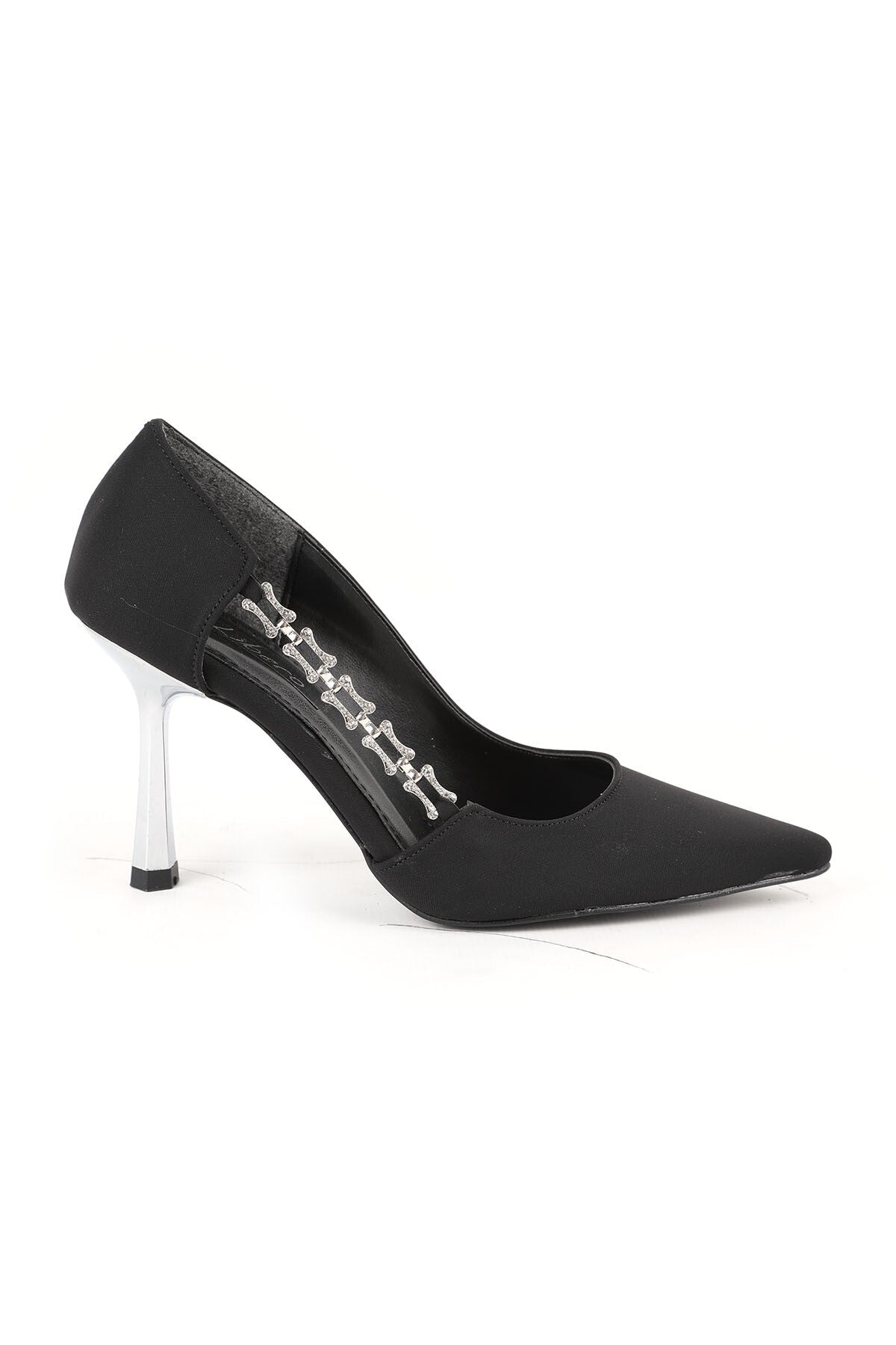 Women's Stiletto Stone Chain Detailed Thin Metallic Heeled Pointed Toe Evening Dress Evening Shoes L85.K3010 - MALLTURK