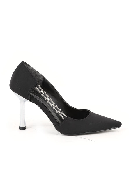 Women's Stiletto Stone Chain Detailed Thin Metallic Heeled Pointed Toe Evening Dress Evening Shoes L85.K3010 - MALLTURK