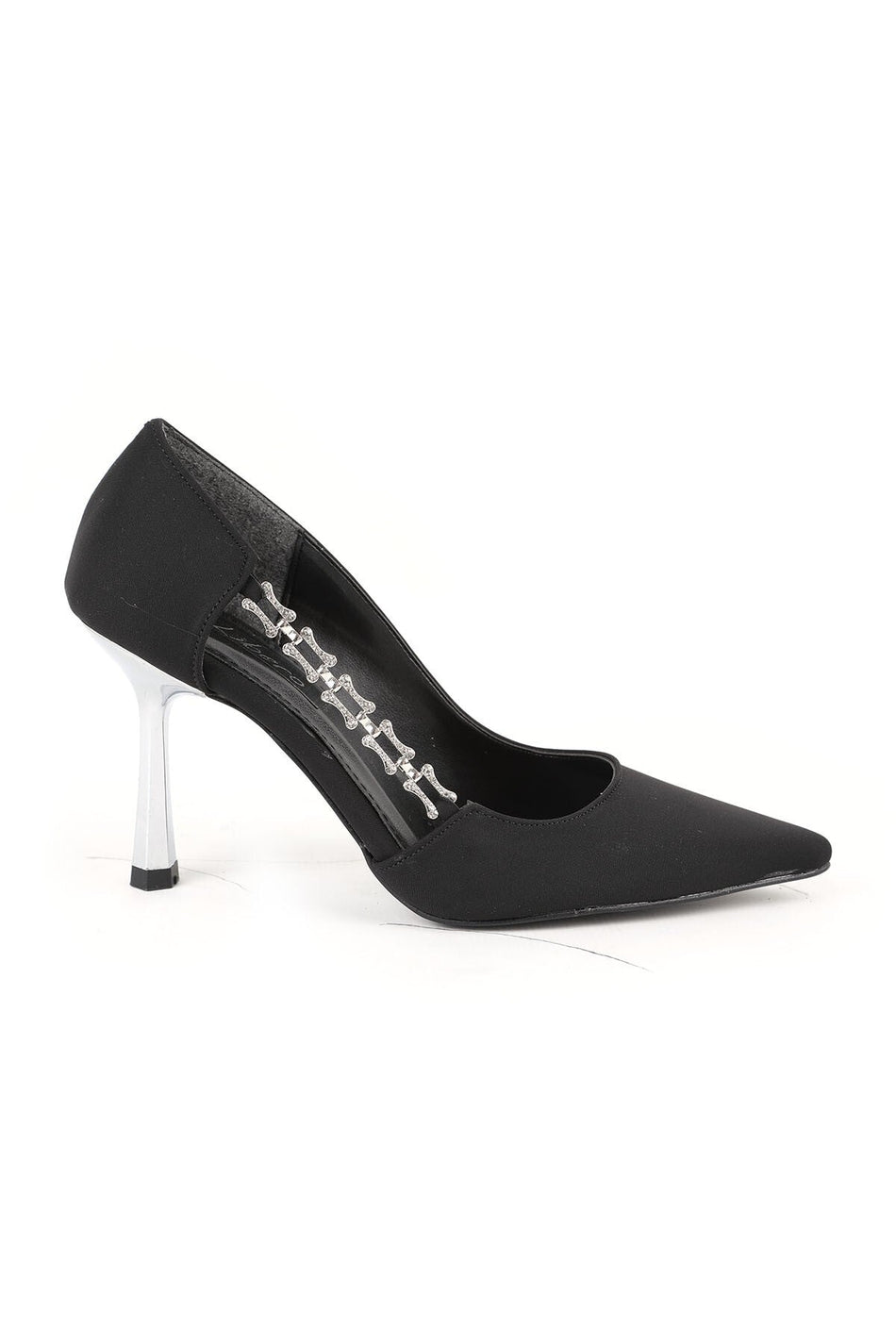 Women's Stiletto Stone Chain Detailed Thin Metallic Heeled Pointed Toe Evening Dress Evening Shoes L85.K3010 - MALLTURK