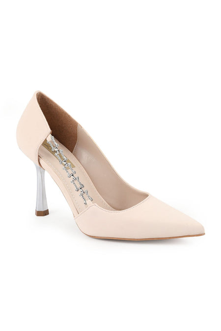 Women's Stiletto Stone Chain Detailed Thin Metallic Heeled Pointed Toe Evening Dress Evening Shoes L85.K3010 - MALLTURK