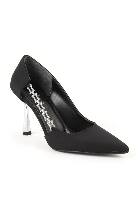 Women's Stiletto Stone Chain Detailed Thin Metallic Heeled Pointed Toe Evening Dress Evening Shoes L85.K3010 - MALLTURK