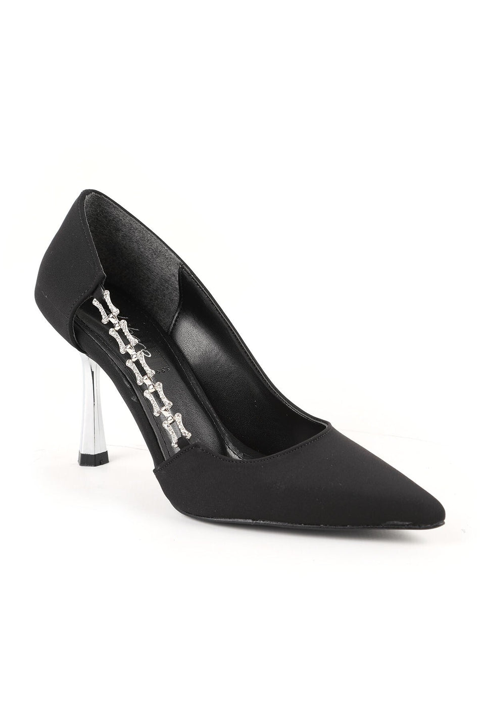 Women's Stiletto Stone Chain Detailed Thin Metallic Heeled Pointed Toe Evening Dress Evening Shoes L85.K3010 - MALLTURK