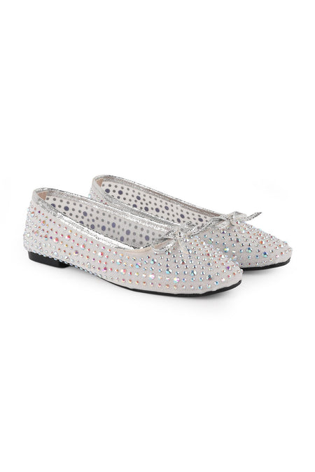 Women's Stone Embellished Bow Tulle Ballerina L085.K16/12 - MALLTURK