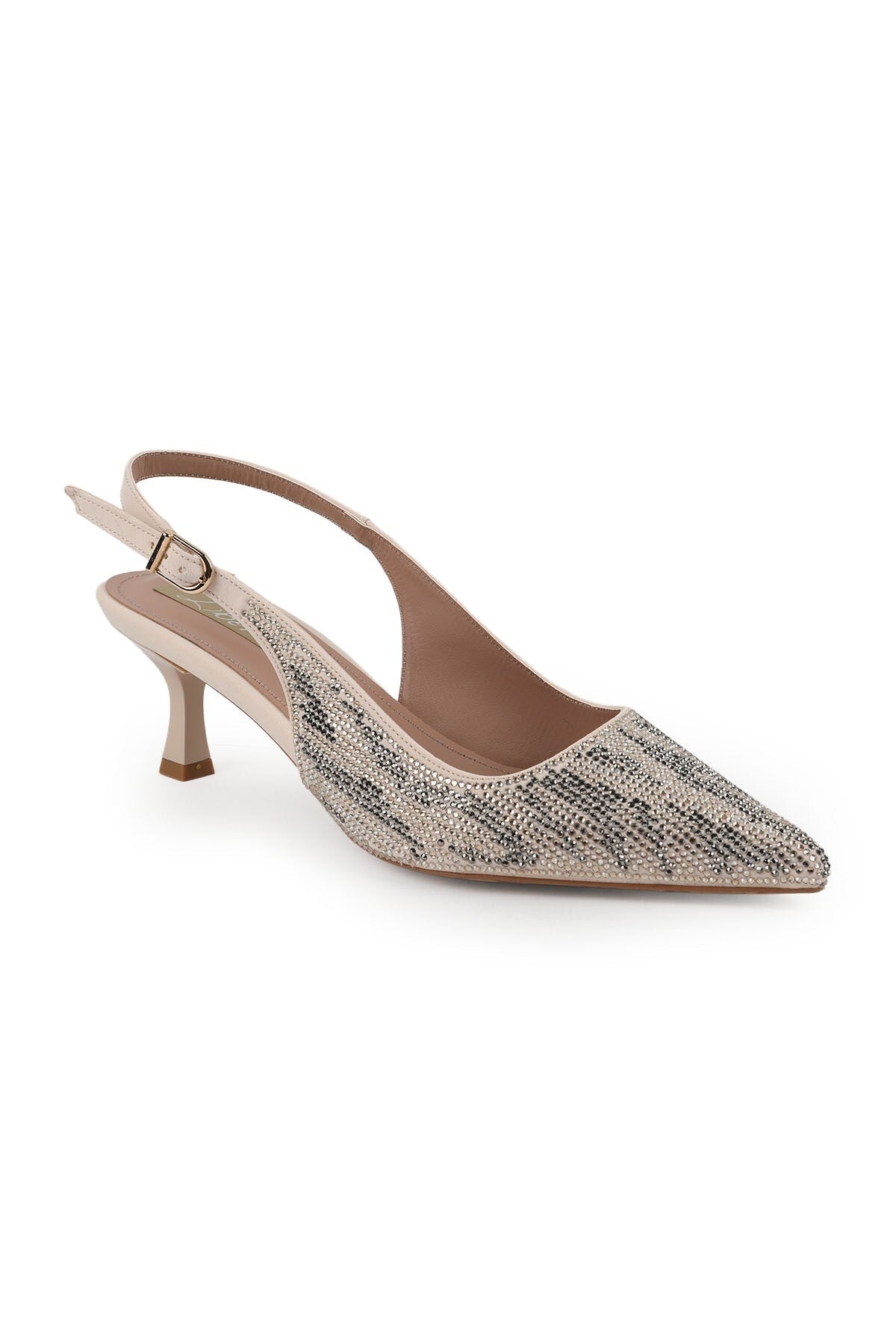 Women's Stone Heeled Shoes Open Back Pointed Toe Stylish Slingback Jurdan Sole L085.K9500 - MALLTURK