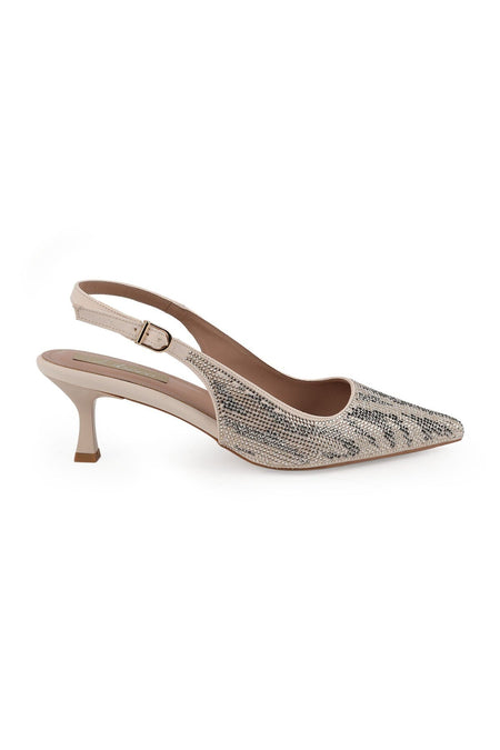 Women's Stone Heeled Shoes Open Back Pointed Toe Stylish Slingback Jurdan Sole L085.K9500 - MALLTURK