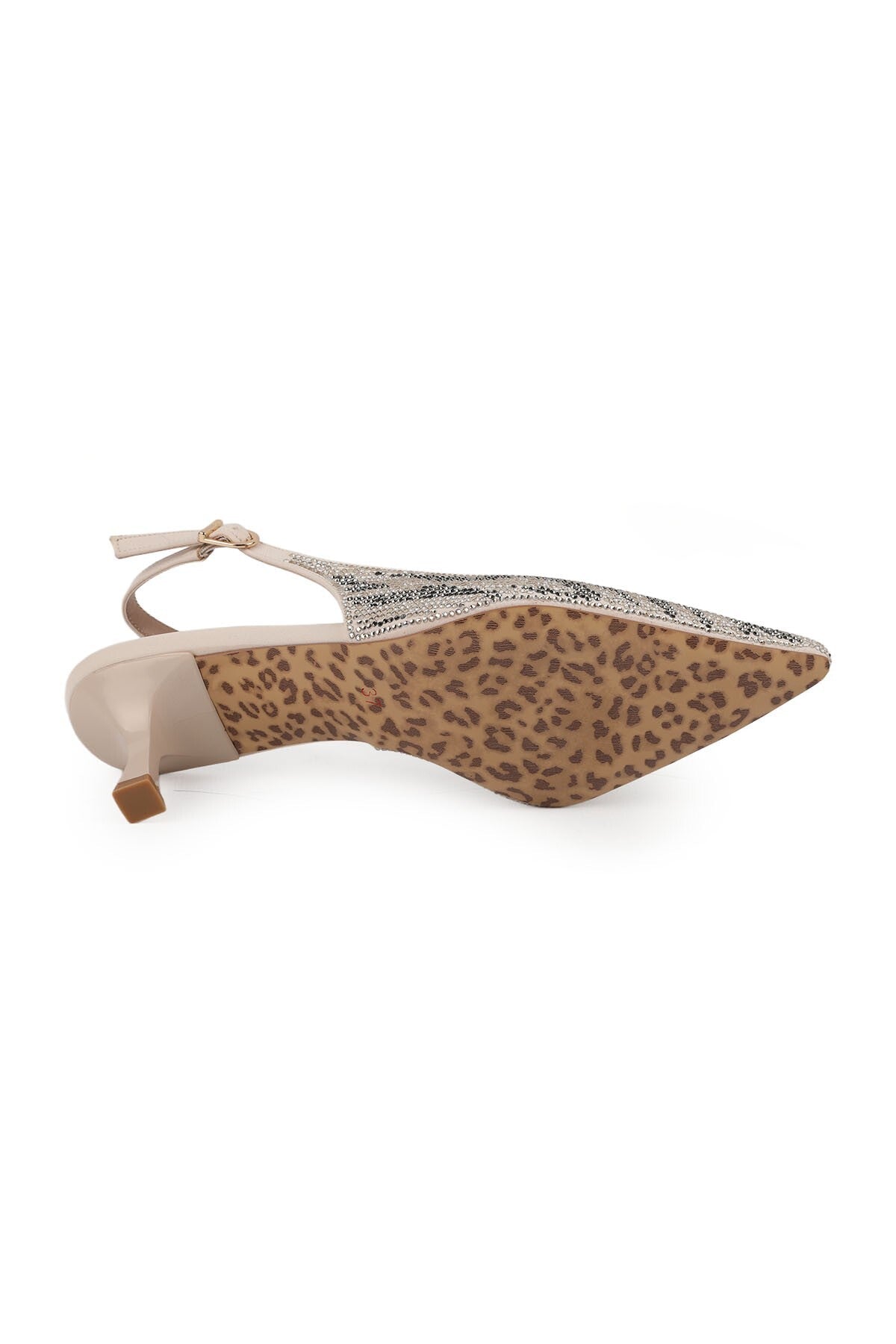 Women's Stone Heeled Shoes Open Back Pointed Toe Stylish Slingback Jurdan Sole L085.K9500 - MALLTURK