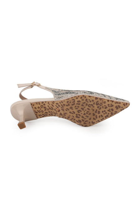 Women's Stone Heeled Shoes Open Back Pointed Toe Stylish Slingback Jurdan Sole L085.K9500 - MALLTURK