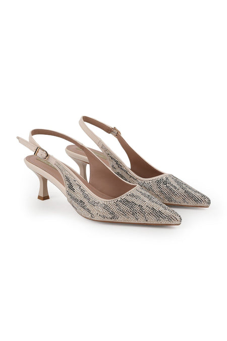 Women's Stone Heeled Shoes Open Back Pointed Toe Stylish Slingback Jurdan Sole L085.K9500 - MALLTURK