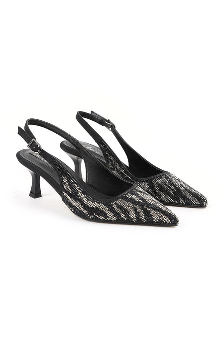 Women's Stone Heeled Shoes Open Back Pointed Toe Stylish Slingback Jurdan Sole L085.K9500 - MALLTURK