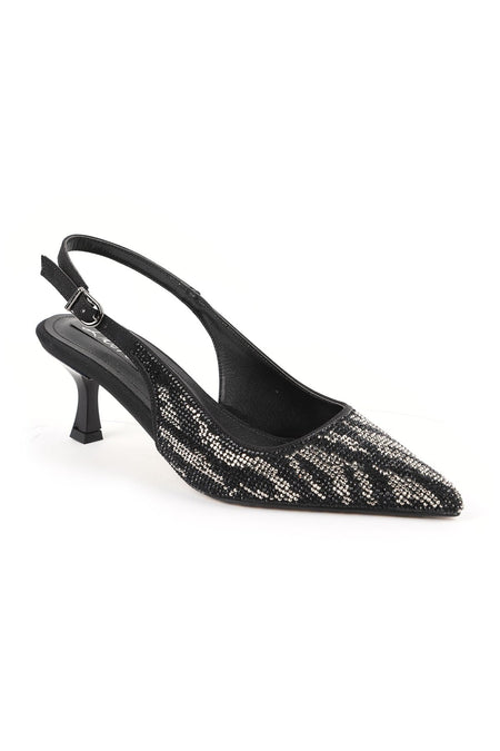 Women's Stone Heeled Shoes Open Back Pointed Toe Stylish Slingback Jurdan Sole L085.K9500 - MALLTURK