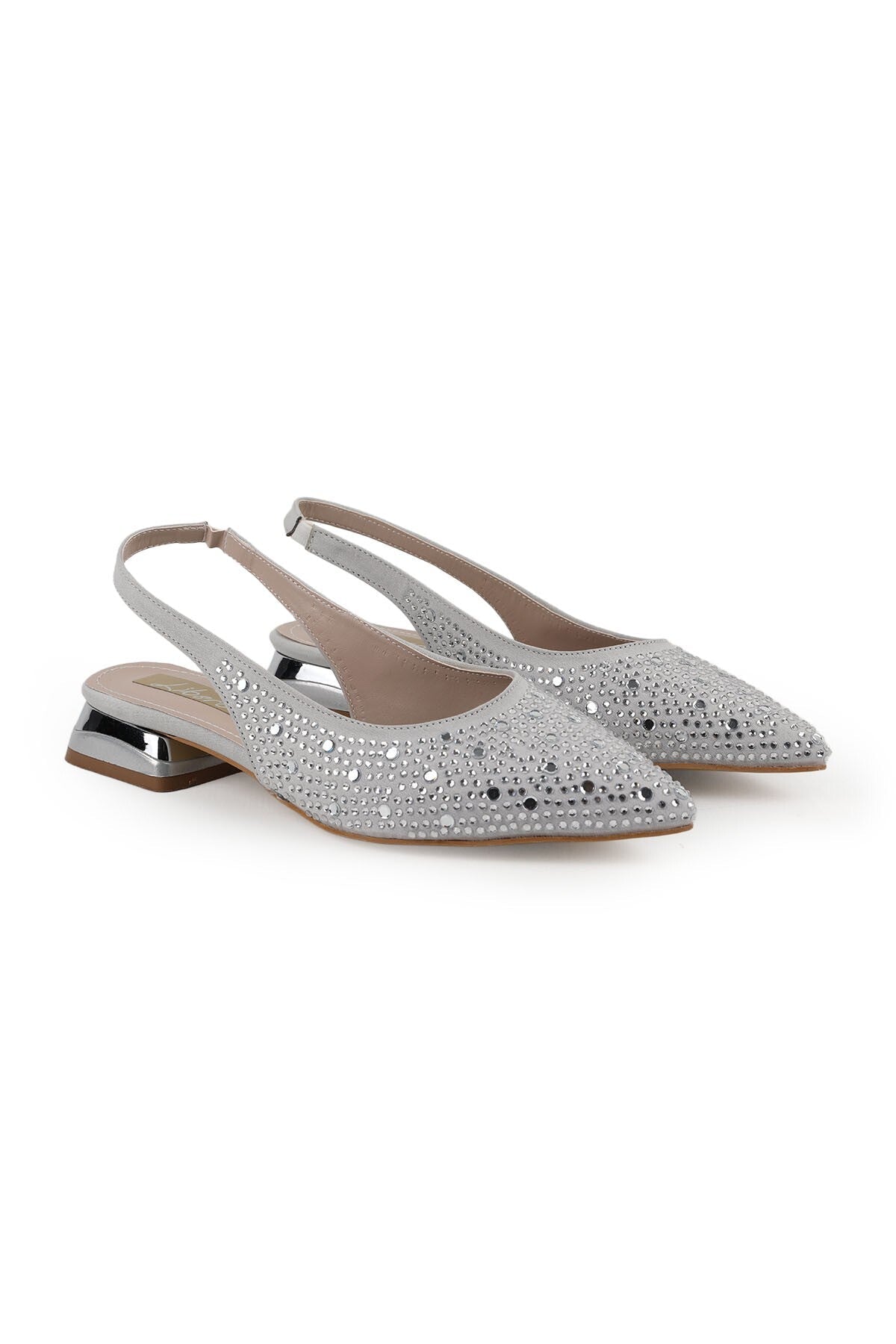 Women's Stone Heeled Shoes Pointed Toe Short Thick Heel Slingback Stylish Evening Dress Jurdan Sole L085K1200 - MALLTURK