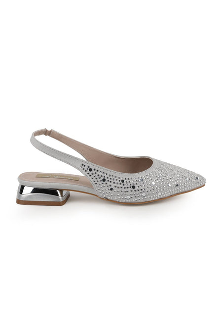 Women's Stone Heeled Shoes Pointed Toe Short Thick Heel Slingback Stylish Evening Dress Jurdan Sole L085K1200 - MALLTURK