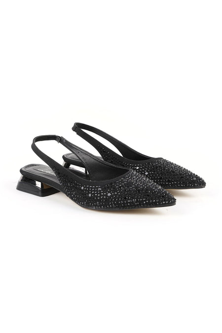 Women's Stone Heeled Shoes Pointed Toe Short Thick Heel Slingback Stylish Evening Dress Jurdan Sole L085K1200 - MALLTURK
