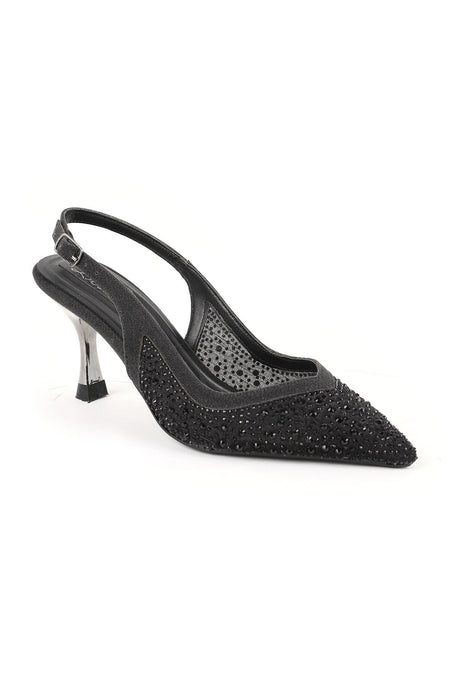 Women's Stone Heeled Shoes Pointed Toe Thin Goblet Heel Tulle Slingback Stylish Evening Dress L085.K227 - MALLTURK